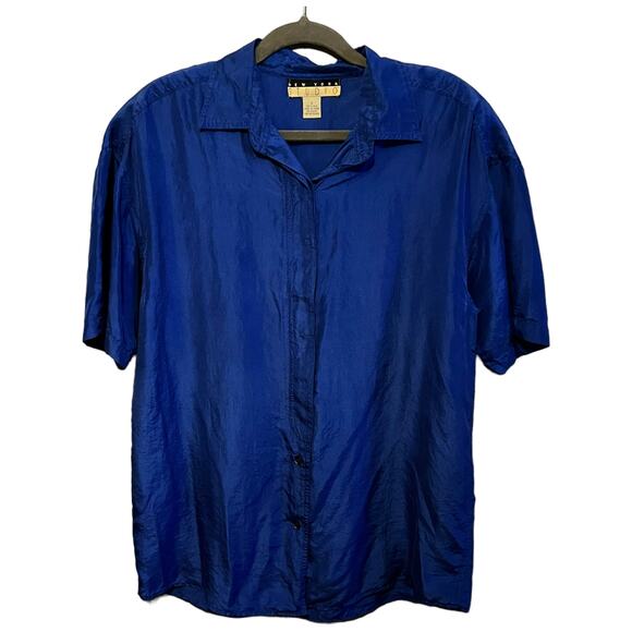 Vintage Studio New York 100% Silk Oversized Button Down Electric Blue Size S - Picture 7 of 9